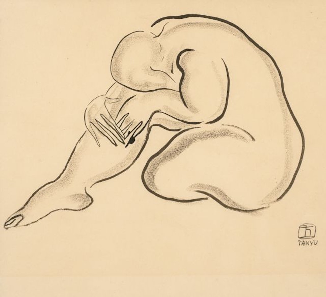 Femme nue assise, la tête reposant sur son genou replié by Sanyu