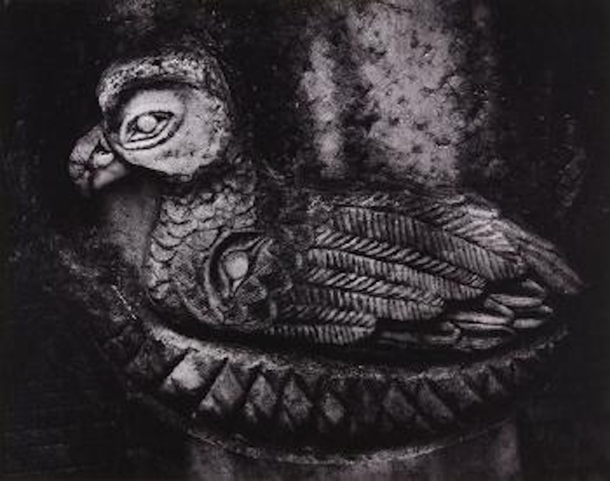 Carved tombstone, Indian cemetery, Juneau, Alaska by Ansel Adams