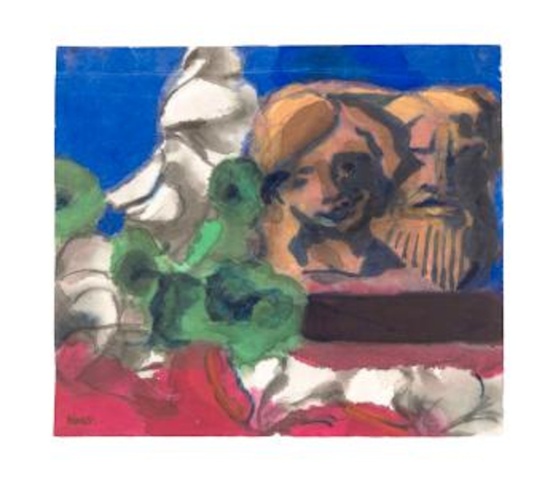 Blumenstillleben mit figürlicher Plastik by Emil Nolde