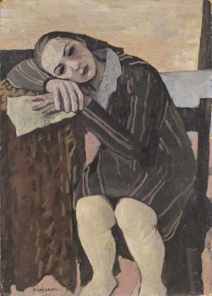 Ragazza col vestito a righe (Figura seduta) by Felice Casorati