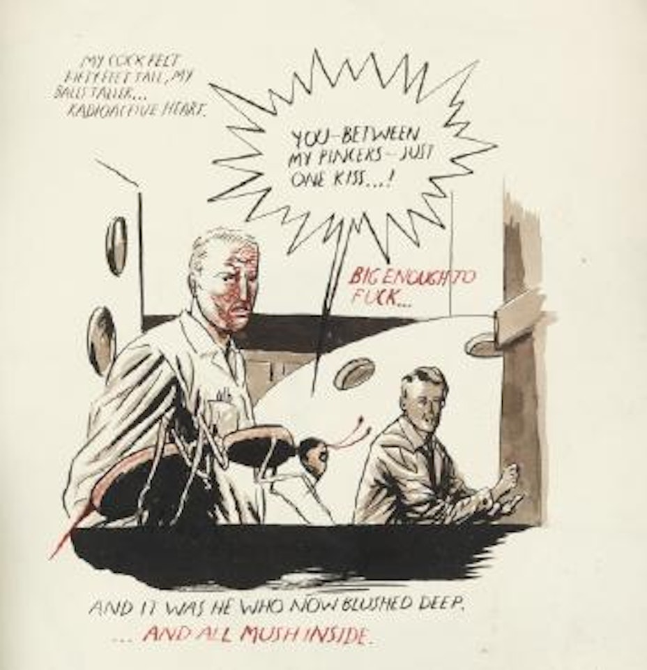 My cock felt fifty feet tall, my balls taller-Radioactive Heart by Raymond Pettibon