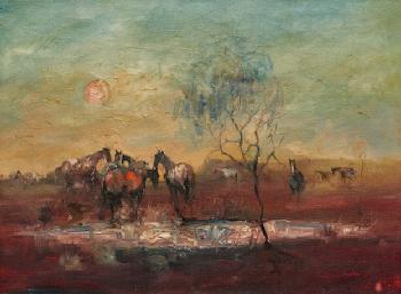 Station Horses by a Waterhole, Central Queensland by Hugh Sawrey