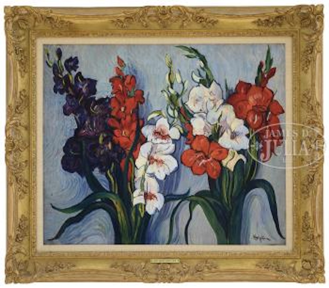 Red, white and purple gladiolas by Hayley Lever