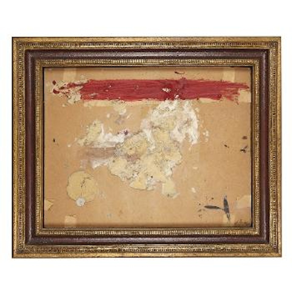 Carton et matière à la bande rouge by Antoni Tapies