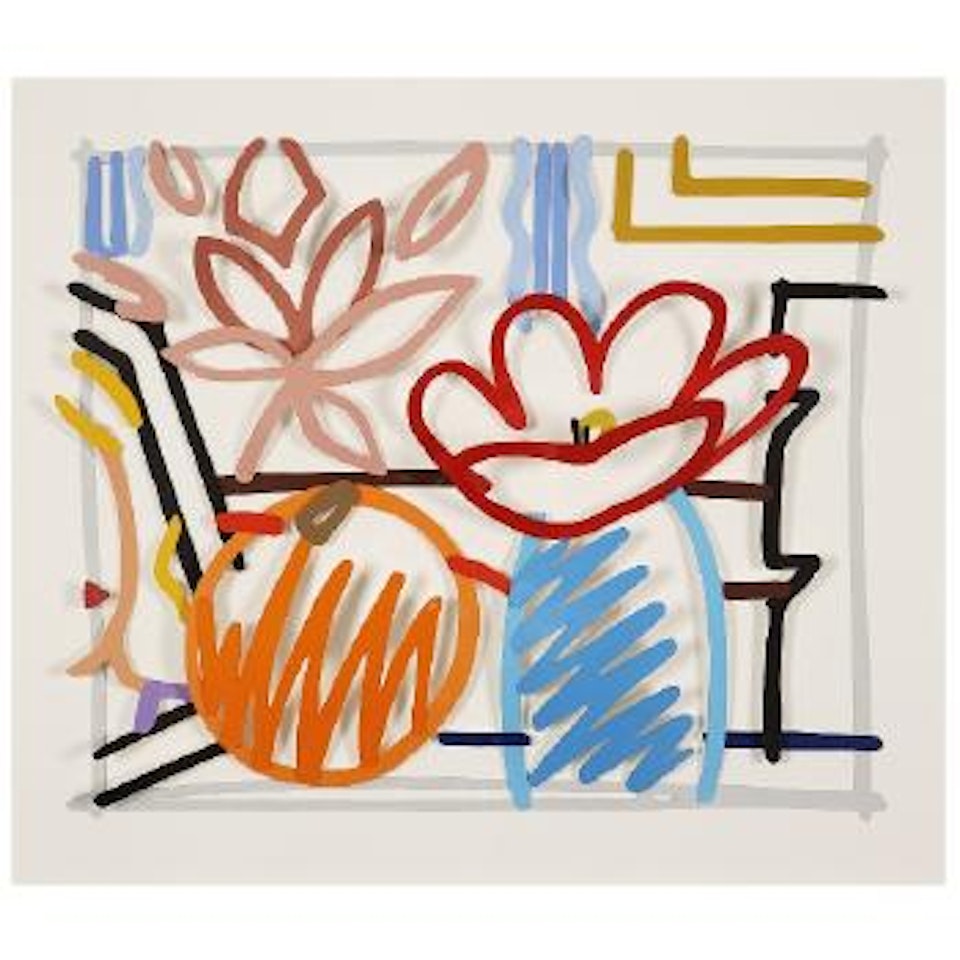Maquette for still life with orange and tulip doodle (3D) by Tom Wesselmann
