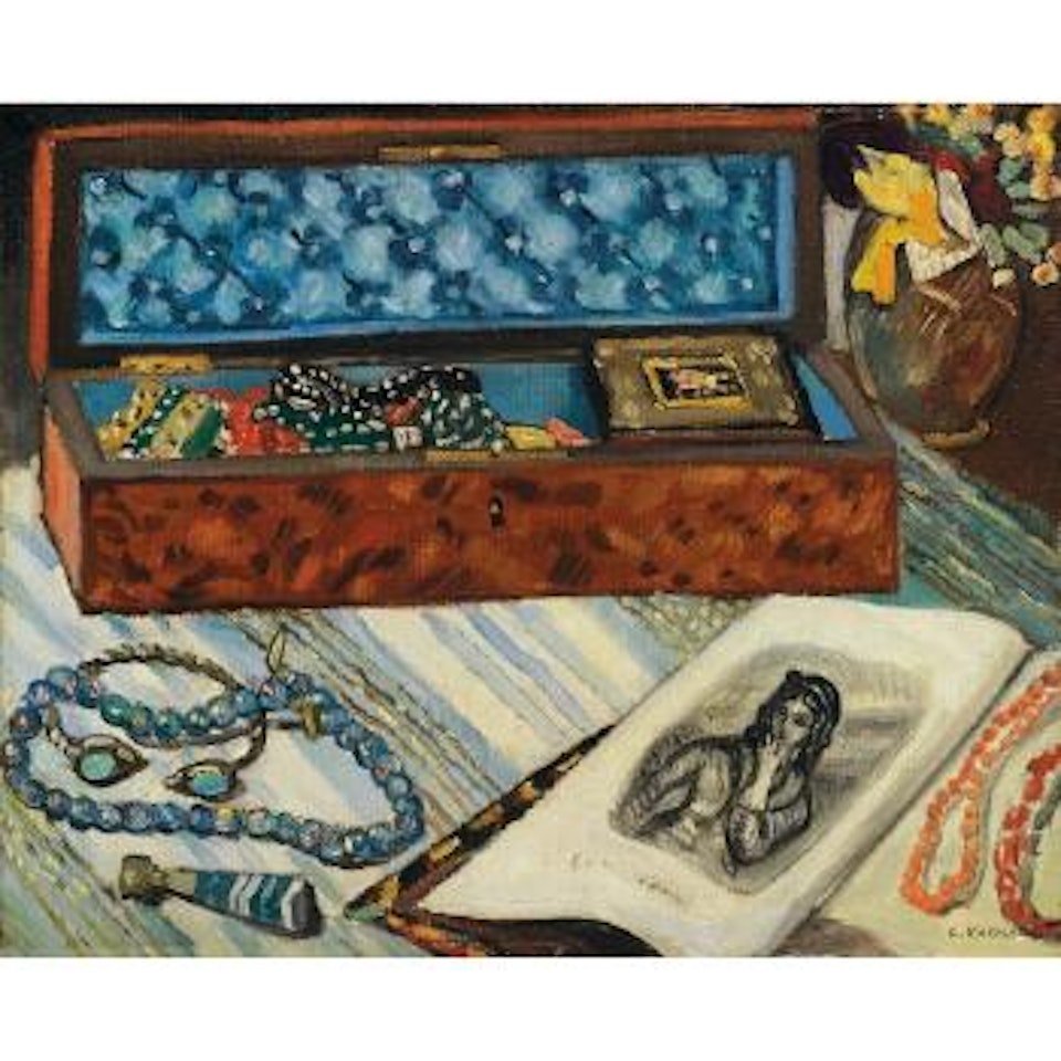 Nature morte au livre, coffret et colliers by Louis Valtat