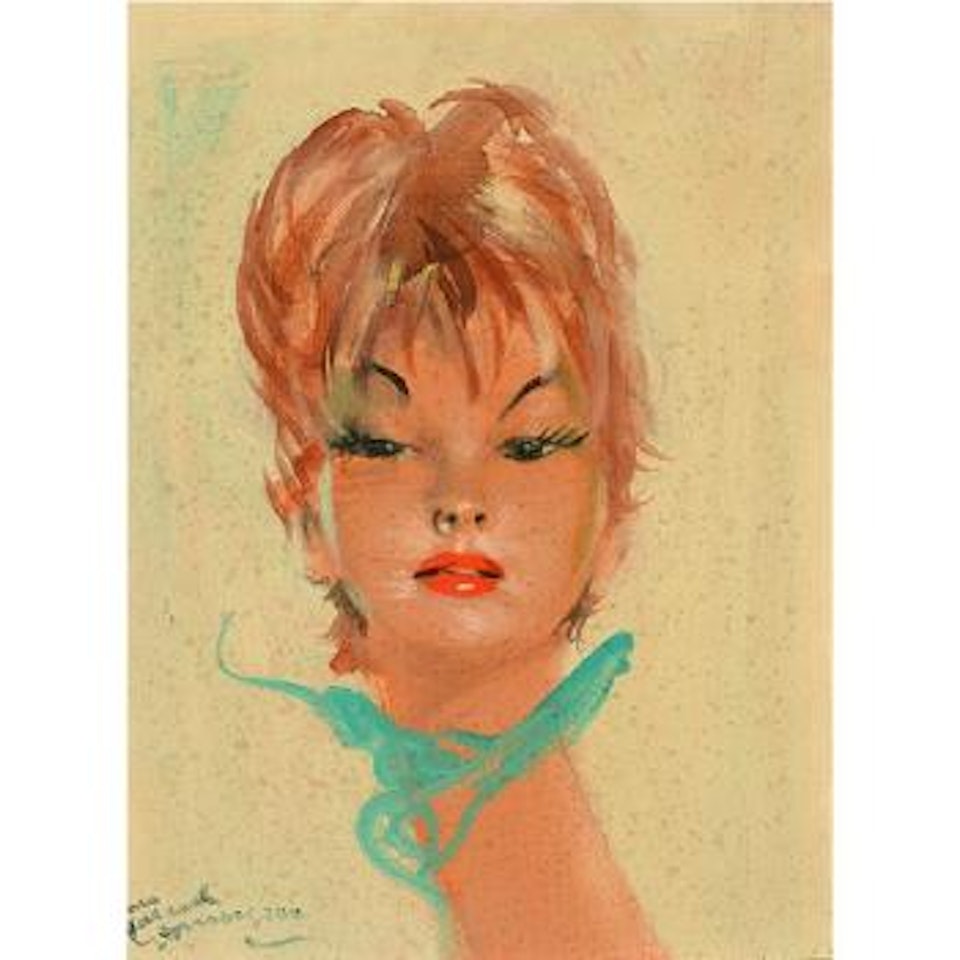 Portrait of Woman with Green Ribbon by Jean Gabriel Domergue