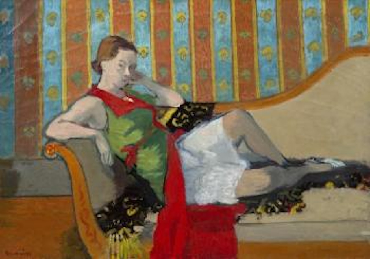 Femme allongée sur une banquette by Maurice Brianchon