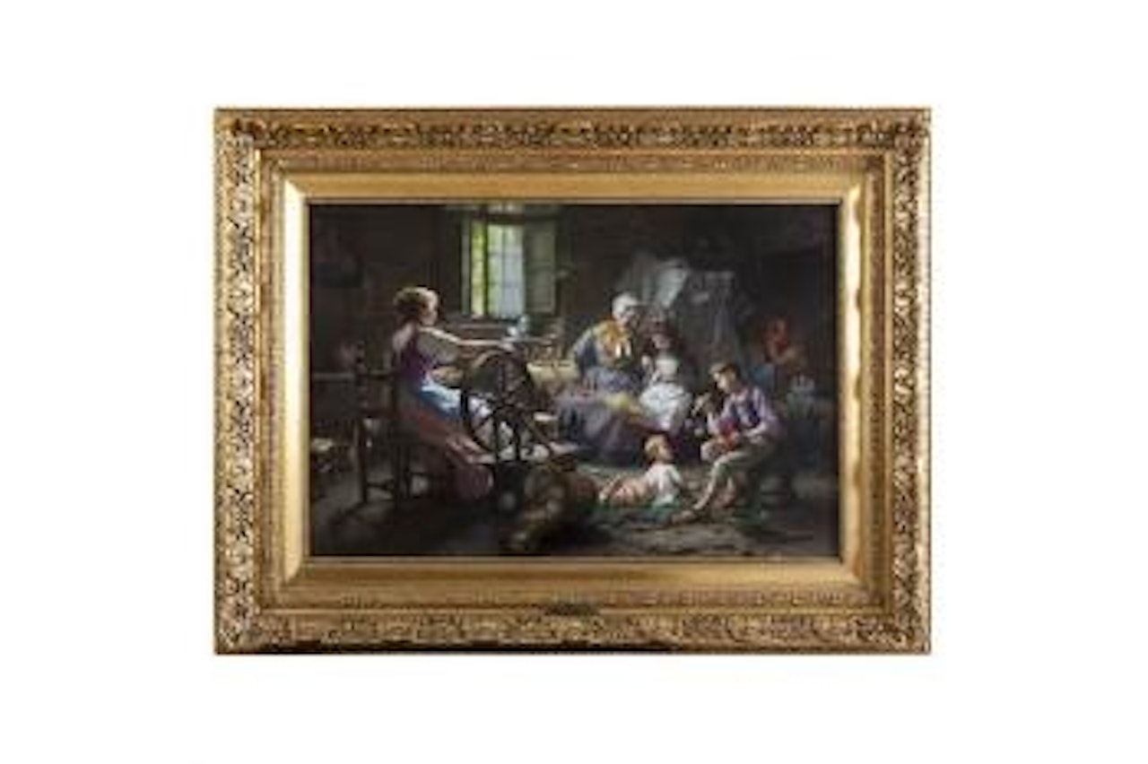 At the spinning wheel by Giovanni Battista Torriglia