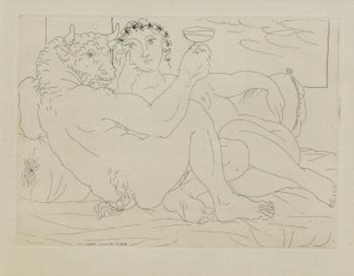 Minotauro con una coppa in mano e una giovane donna (Suite Vollard) by Pablo Picasso