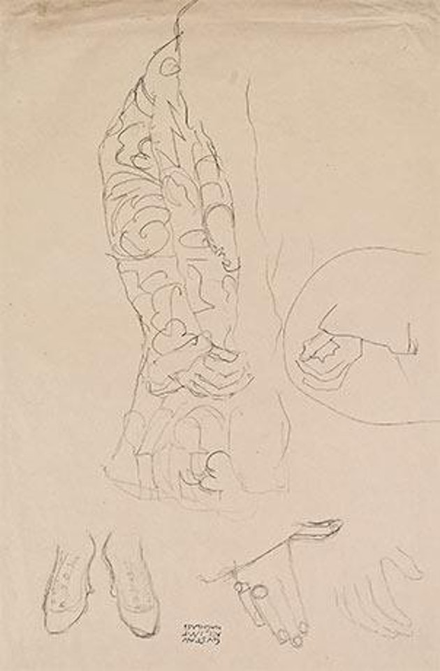Studien für das Bildnis Friederike Maria Beer (Studien der rechten Hälfte der Jacke, der rechten und linken Hand sowie zwei nicht verwendete Schuhstudien) by Gustav Klimt