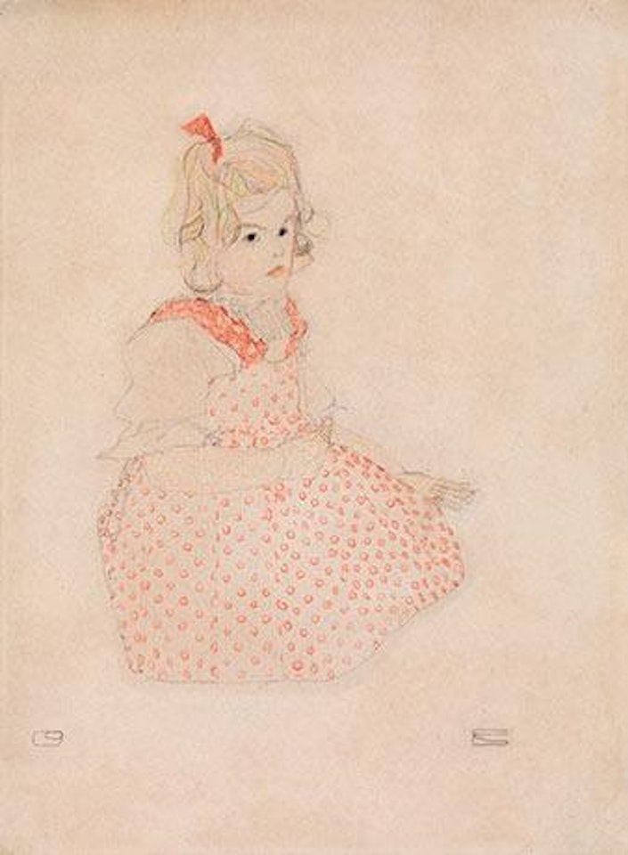 Mädchen mit roter Schleife im Haar by Egon Schiele