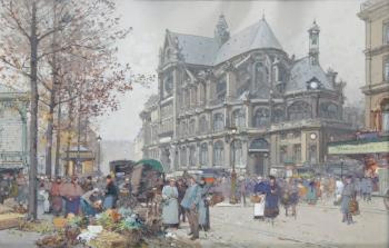 Paris, l'Église Saint-Eustache by Eugene Galien-Laloue