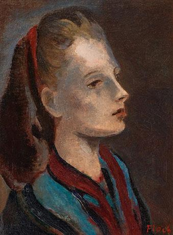 Junge Frau mit rotem Haarband by Joseph Floch