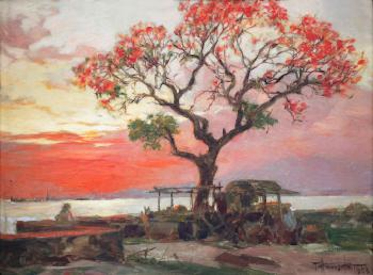 Flame Tree at Sunset on Manila Bay by Fernando Amorsolo