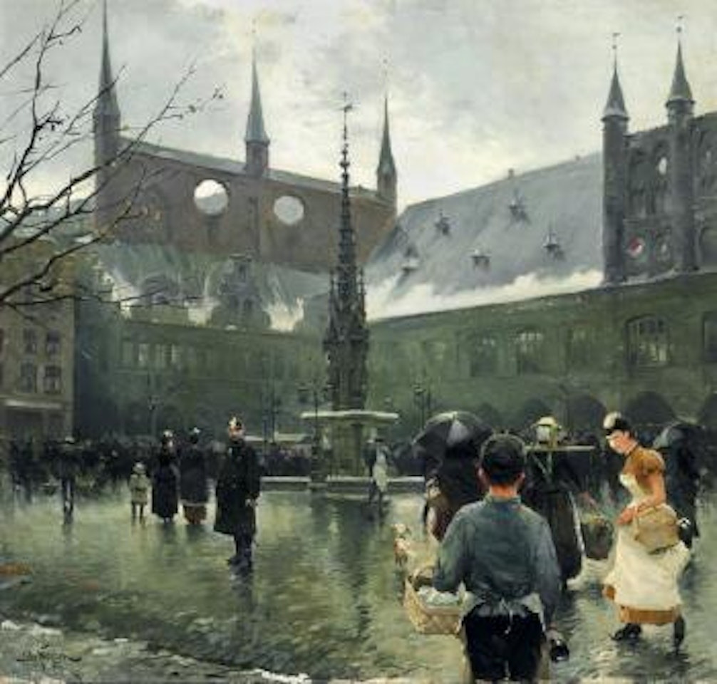 Street scene from the Town Hall Square in Lübeck
in Northern Germany by Paul Fischer