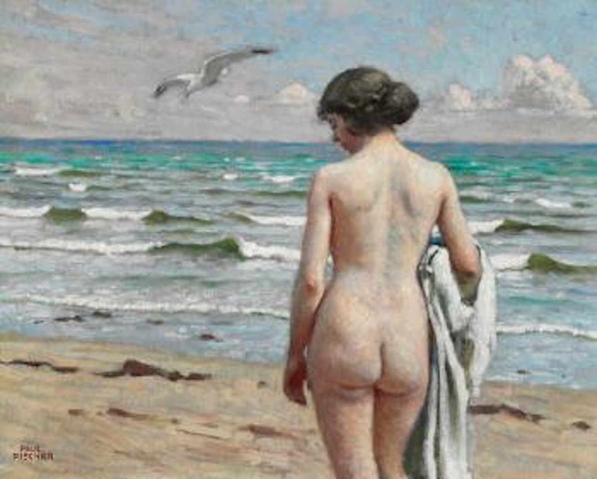 Bathing girl on Hornbæk Beach by Paul Fischer