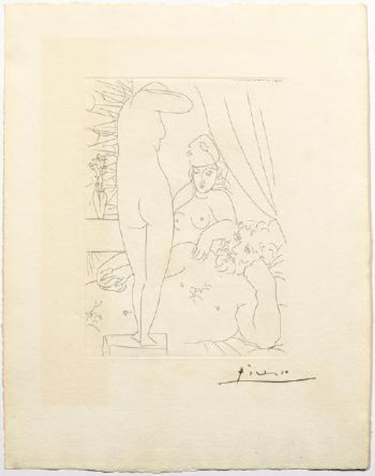 Le repos du sculpteur et le modèle au masque by Pablo Picasso