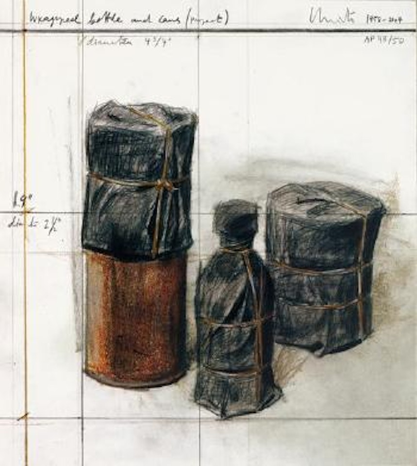 Wrapped bottle and cans (project) by Christo
