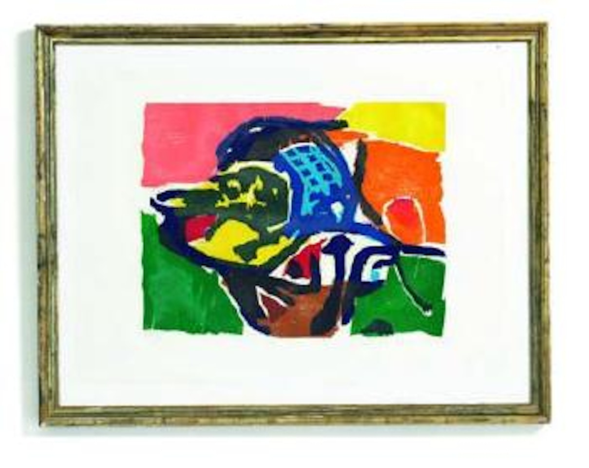 Funkelbust auf grüner Ebene by Asger Jorn