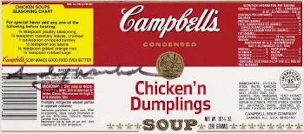 Campbell's Soup can label (Chicken'n dumplings) by Andy Warhol