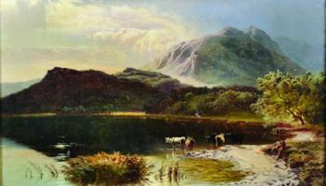 A Mountainous River Landscape, with Drover and Cattle; Sound of Scalps, Isle of Skye by Sidney Richard Percy