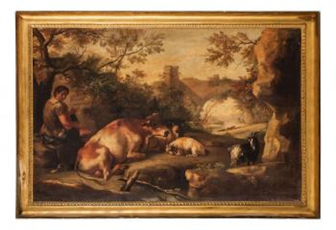 Coppia di paesaggi laziali con armenti e pastori by Neapolitan School