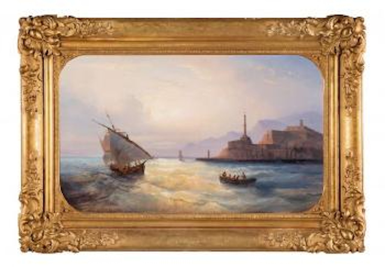 Genova, la Lanterna e il porto dal mare by Carlo Bossoli