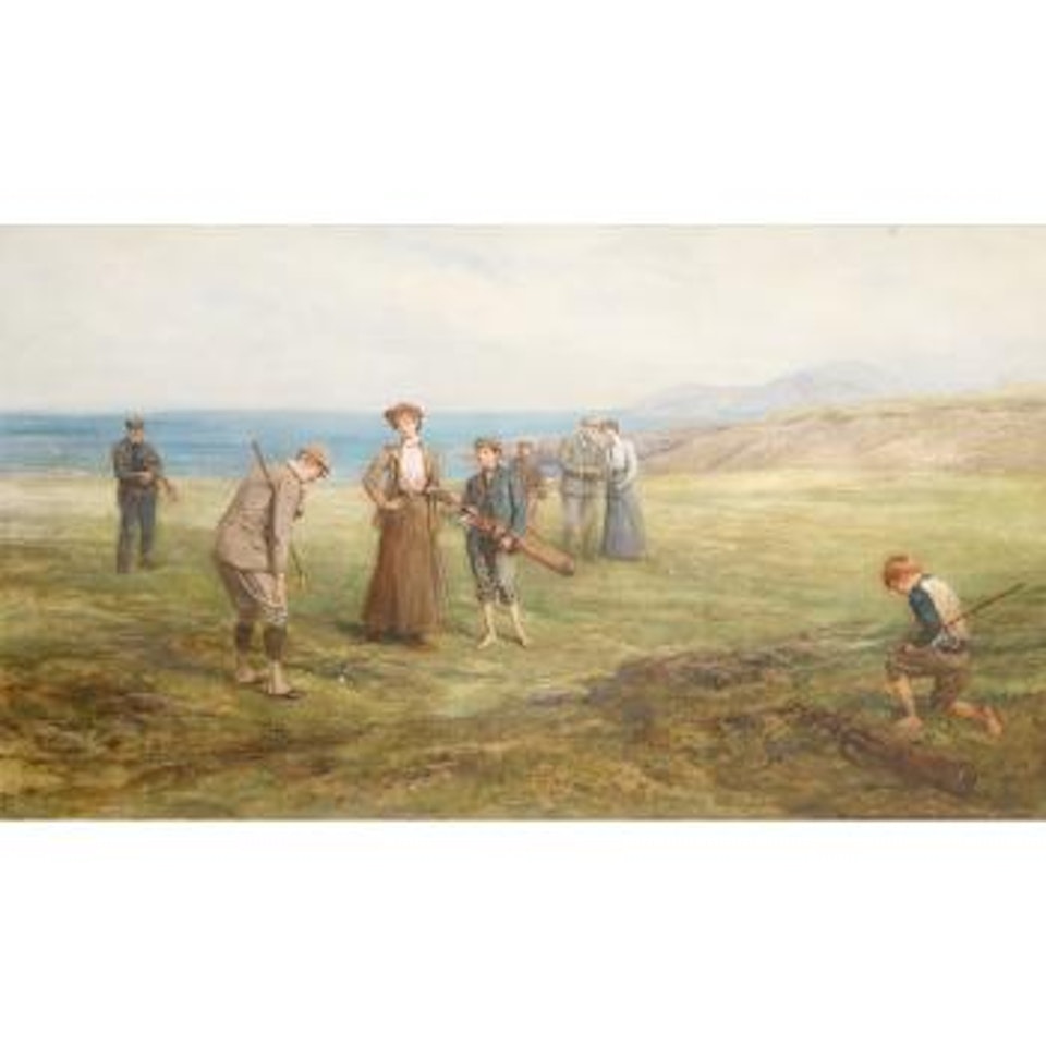 Lord Wemyss Of Elcho Golfing At North Berwick, The Island Of Craigleith In The Distance by Heywood Hardy