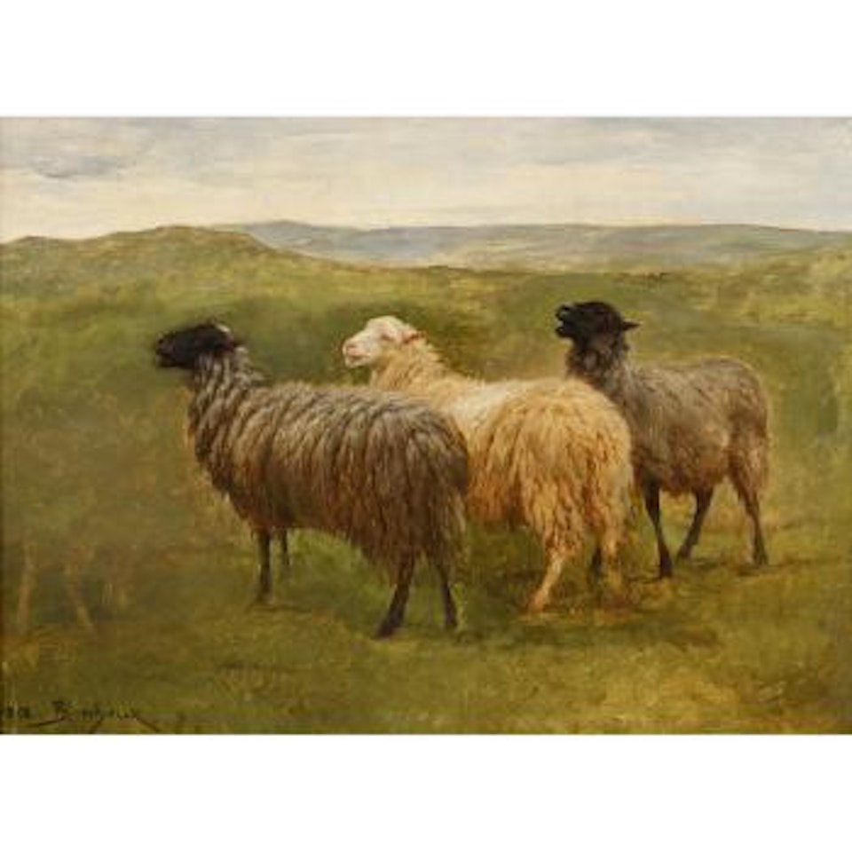 Three Sheep In A Landscape by Rosa Bonheur