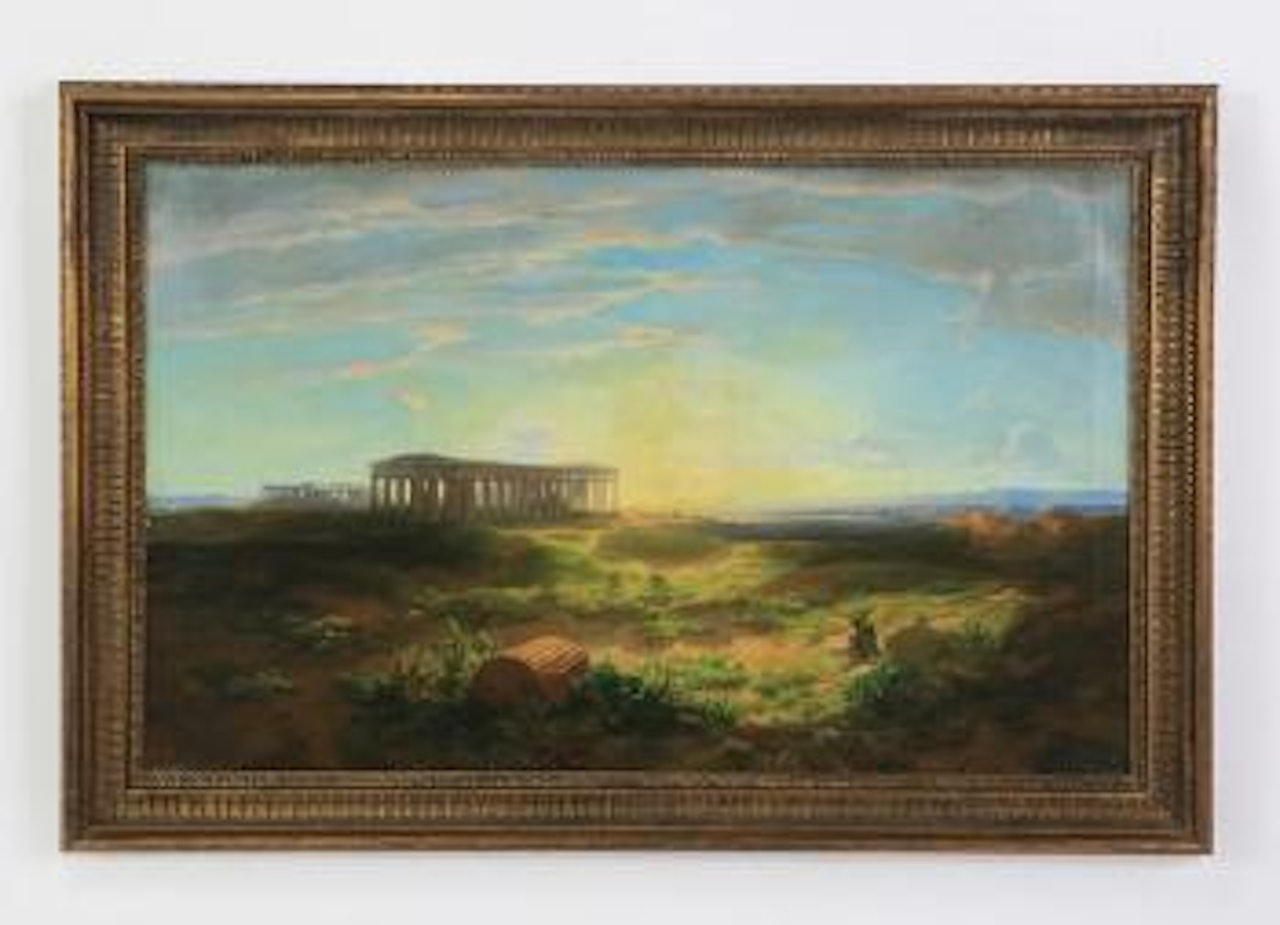 View of Paestum at sunset by Alexandre Calame