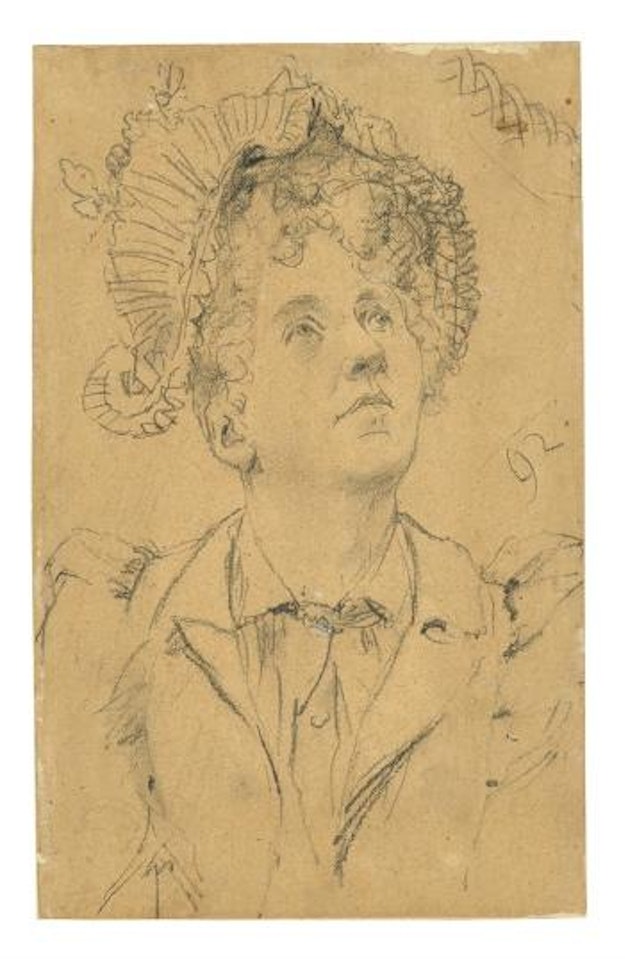 Aufblickende Frau Mit Haube by Adolph Menzel
