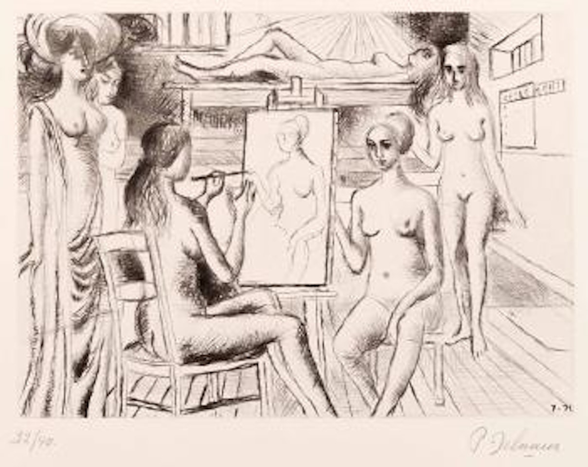 Construction d’un temple en ruine à la déesse Vanadé by Paul Delvaux