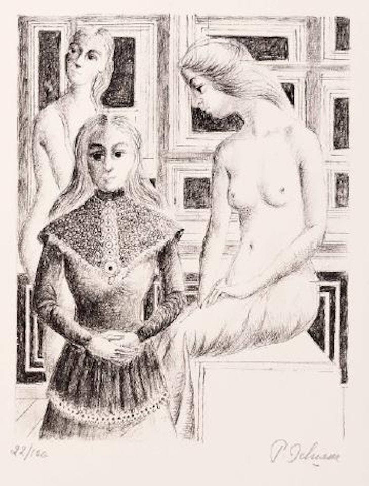 Femmes au tabouret by Paul Delvaux