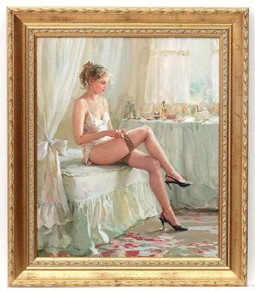 Morning - putting on stockings by Constantin Razoumov
