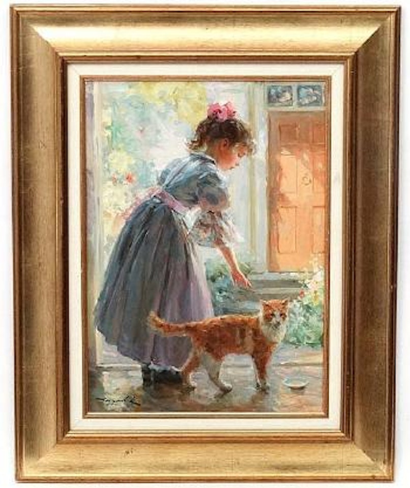 Young girl and a cat by Constantin Razoumov