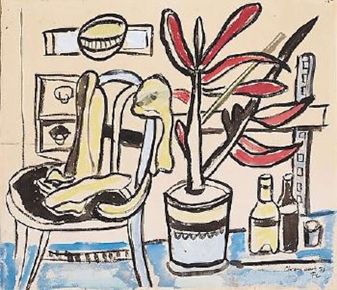 Une Chaise, Un Pot De Fleurs, Deux Bouteilles by Fernand Leger