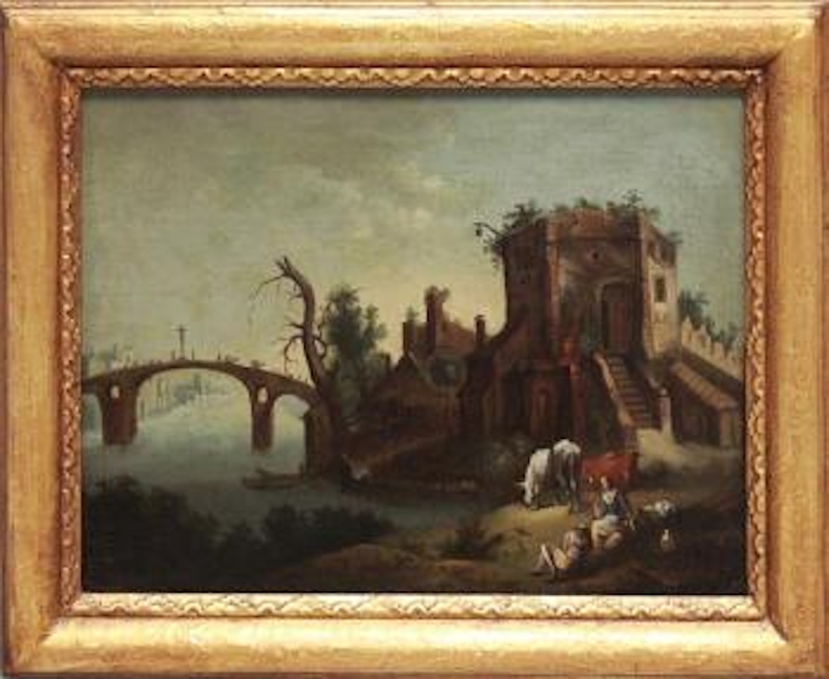 Belebte Kleinstadt an einem Flusslauf by Jan Both
