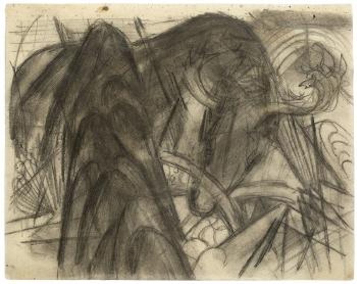 Elch in Phantastischer Umgebung (hirsch in Landschaft) by Franz Marc