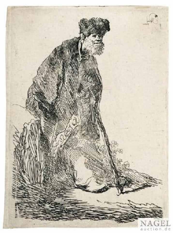 BÃ¤rtiger Mann, an einen ErdhÃ¼gel gelehnt by Attributed to Rembrandt Harmensz van Rijn