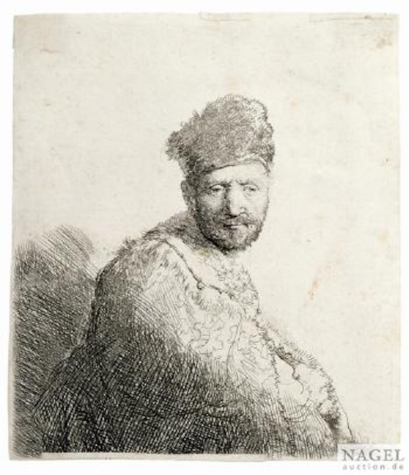 Mann mit kurzem Bart, in gesticktem Pelzmantel by Attributed to Rembrandt Harmensz van Rijn
