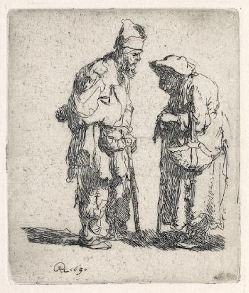Beggar Man and a Beggar Woman Conversing by Attributed to Rembrandt Harmensz van Rijn