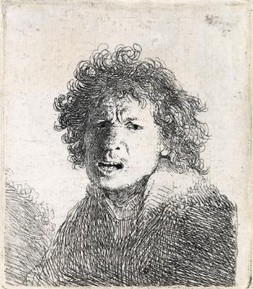 Self Portrait Open Mouthed, as if Shouting: Bust by Attributed to Rembrandt Harmensz van Rijn