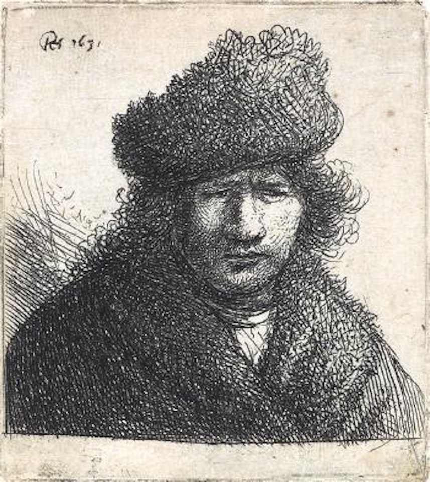 Self Portrait in a Slant Fur Cap: Bust by Attributed to Rembrandt Harmensz van Rijn