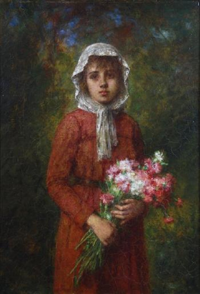 Girl in a field holding flowers by Alexei Harlamoff