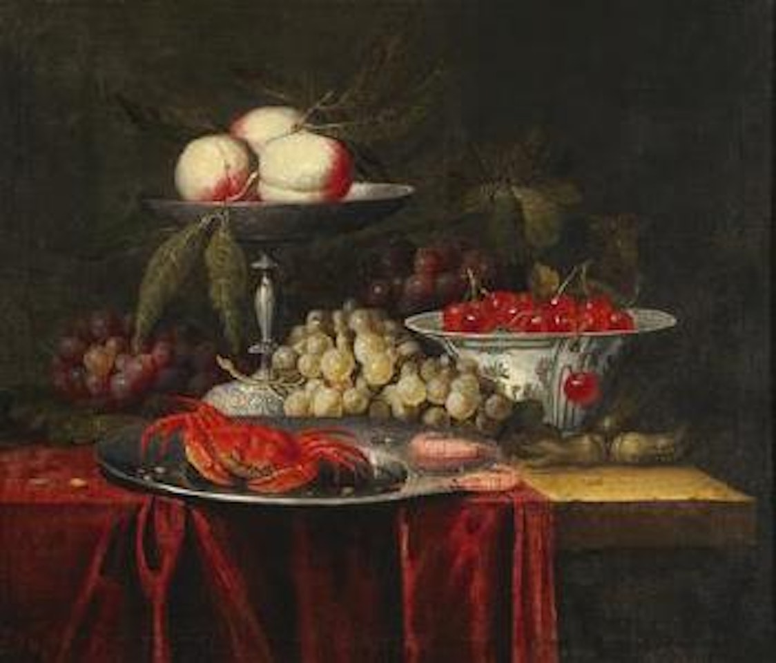 A still life of fruit with a crab by Pseudo Simons