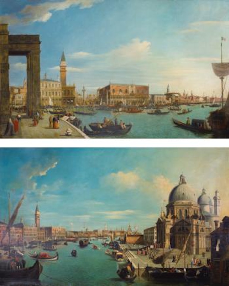 Venise, L'entrée du Doge à Santa Maria Della Salute Venise; Vue du Bassin San Marco depuis La Punta Dogana by Venetian School