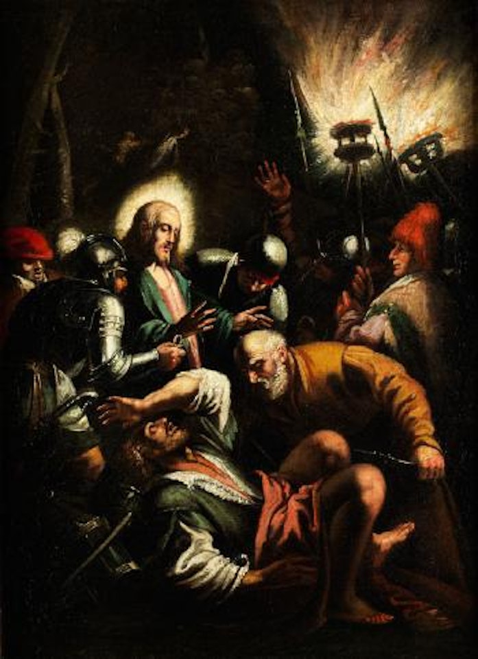 Der Heilige Petrus Schlägt Dem Römer Malchus Das Ohr Ab by Venetian School