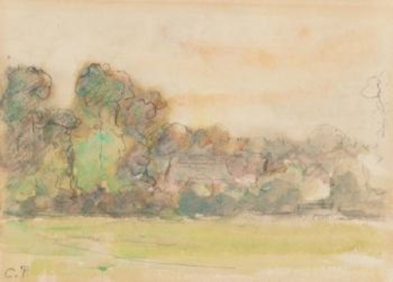Landscape with houses by Camille Pissarro
