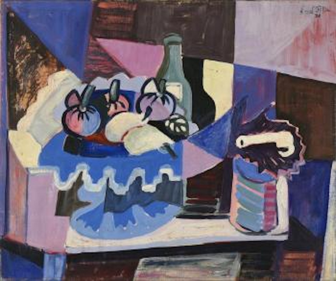 Composition cubiste aux fruits et à la bouteille by Emil Filla